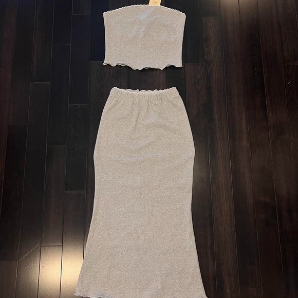 Two piece tupe top and maxi skirt- ribbed heather grey - Picture 1 of 1